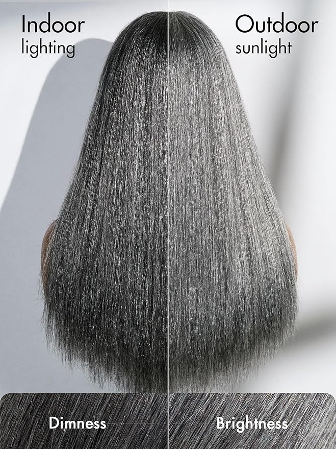 LUVME HAIR 18 Inch Grey Salt & Pepper Silky Straight Wig Human Hair Glueless HD Lace Bob Wig with Mix Grey Color, pre plucked pre cut Lace Ready to Go Wigs For Women