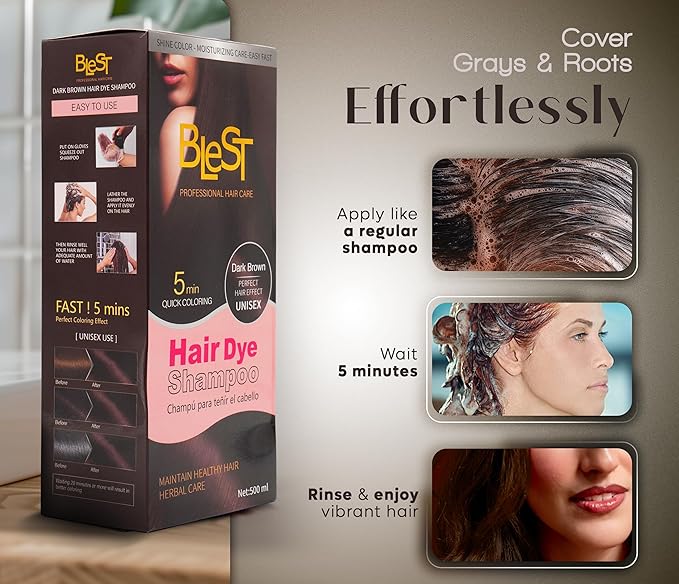 Hair Dye 2-in-1 Shampoo Color for Quick Gray Coverage – Semi Permanent Hair Color for Men and Women – 500ml (Dark Brown)