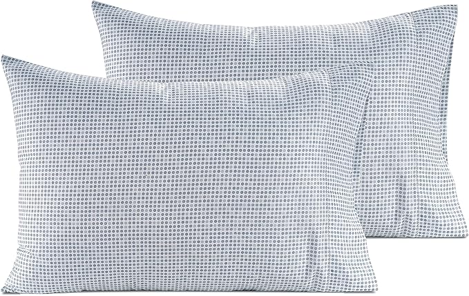 Lane Linen 100% Organic Cotton King Size Pillow Cases Set of 2 (20''x36''), Organic Cotton Pillowcases, King Size Pillow Case Set, Set of 2 Blue Polka Dot