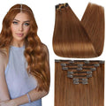 Full Shine Clip on Hair Extensions Human Hair Auburn Short Hair Extensions Clip ins Invisible Triple Weft 10 Inch 95 G 7 Pcs