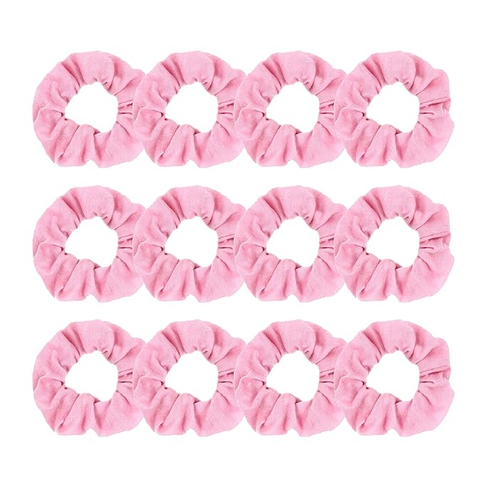 Pack of 12 Cotton Hair Scrunchies Single Jersey Solid Color Ponytail Holders Hair Ties for Girl (Light Pink)
