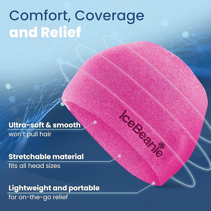 IceBeanie Migraine Relief Cap, As Seen on Shark Tank, Soft & Stretchy Gel Tension Headache Relief Cap, Extended Cooling Hangover Ice Hat, Odorless Head Wrap Ice Pack Wrap, Headache Migraine Mask