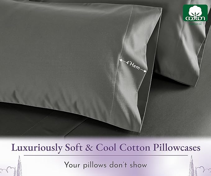 California Design Den Queen/Standard Pillow Cases Set of 2-1000 Thread Count Sateen, Soft and Thick 100% Cotton Pillow Covers Queen Size, Durable - Grey