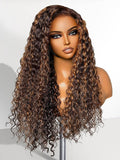 LUVME HAIR 22 Inch Highlight Brown Curly Lace Front Wig Human Hair Pre Cut Lace Glueless 5X5 Closure Wig Pre Plucked For Women 180 Density