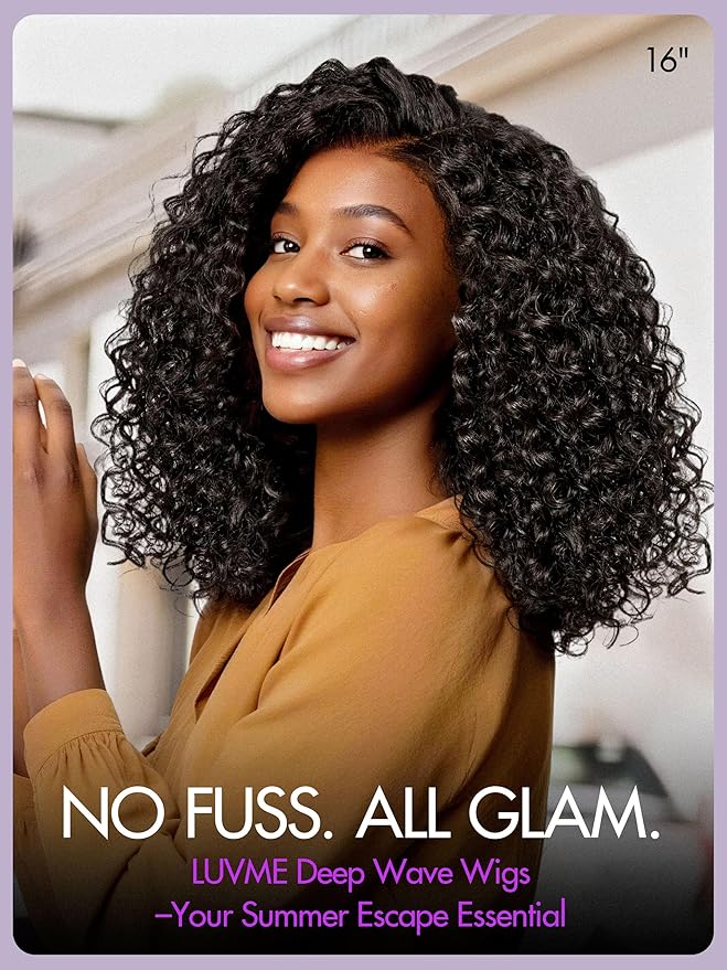 LUVME HAIR 100% Human Hair Wigs Curly Deep Wave Glueless Lace Front 16 Inches, Pre Cut Plucked Hd Lace Short Wig Ready To Go Natural Color Straight Bleached Knots Side Part Black Wigs