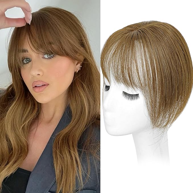 Hair Toppers for Women Real Human Hair - 360° Coverage Brown Clip In Topper with Bangs for Thinning Hair Upgraded 5×9 cm Silk Base Ideal for Everyday Use