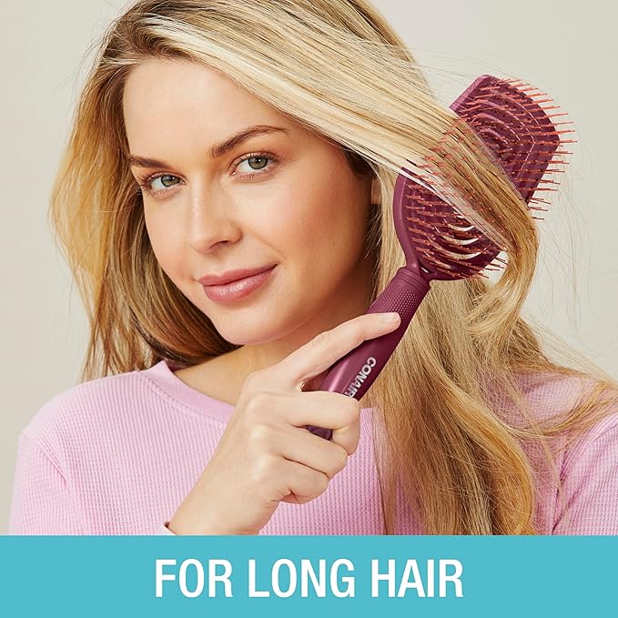 Conair Scalp Care Detangling hairbrush - Curly Hair Brush - Scalp Massager - hairbrushes for women & men - detangler for all lengths and types - stocking stuffers - gifts for her - Red Rush