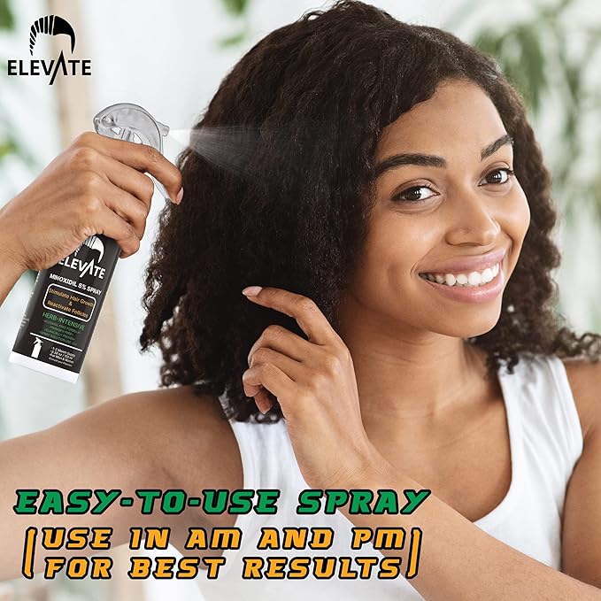 ELEVATE 5% Minoxidil Hair Growth Spray - Alcohol Free Non Oily Formula Extra Strength Professional Treatment for Hair Loss/Regrowth - Stimulate Hair Follicles for Men & Women - 1 Month Supply