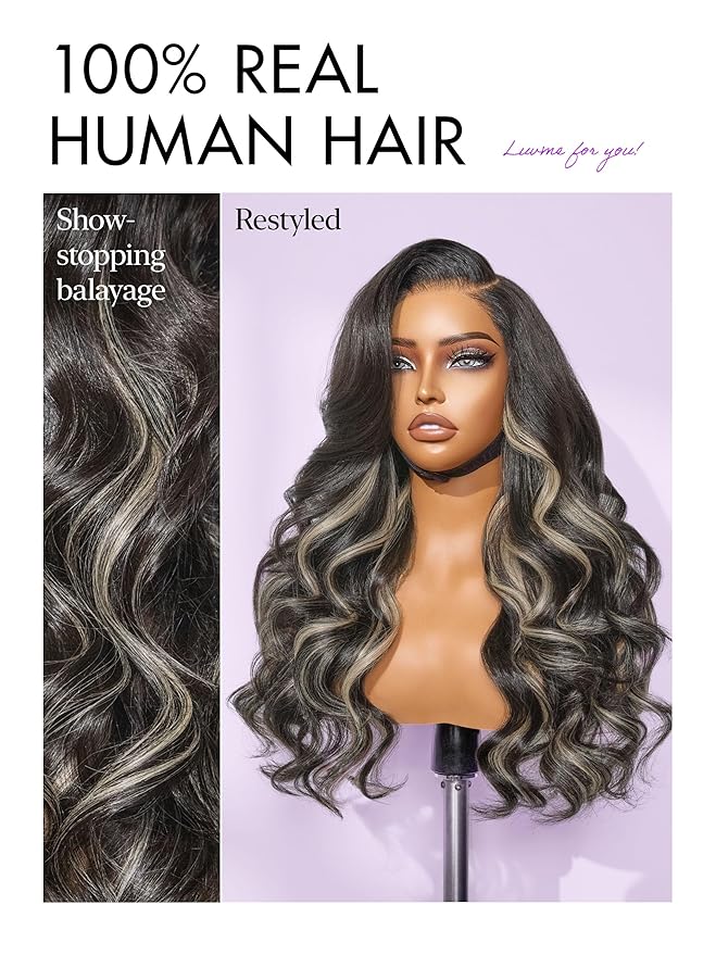 LUVME HAIR 7x6 HD Lace All-Day Comfort Wig 200% Density Hair PartingMax Lace Wigs Mix Blonde Highlight Color Loose Body Wave Lace Front Wigs Human Hair Pre Cut Plucked Lace Frontal Glueless 18 Inches