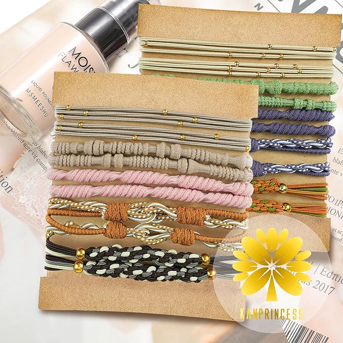 20PCS Boho Hair Ties Bracelet for Women and Girls, Elastic No-Damage Cute Bands for Thick or Thin Hair and Ponytails, All-Day Hold Hair Accessories (Set 7)
