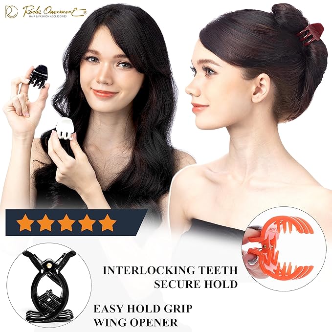 RC ROCHE ORNAMENT 12 Pcs Small Hair Clips for Women 1.3" Inch Thick or Thin Hair Jaw Clamps Secure Strong Hold No Slip, Medium Classic Multicolor