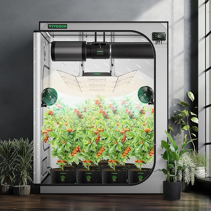 VIVOSUN G558 60"x60"x80" Grow Tent, 5x5 Plant Greenhouse Tent 2000D Mylar Hydroponic Tent with 22mm Thickened Poles, Observation Window and Floor Tray for Plants for VSF6450
