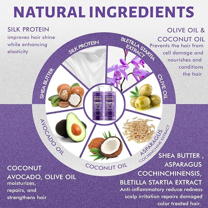 Natural Riches Purple Shampoo and Conditioner Set for Blonde, Silver & Grey Hair – Sulfate-Free, Color-Safe, Removes Brassy & Yellow Tones for Natural, Highlighted, and Bleached Hair – 16x2 fl oz