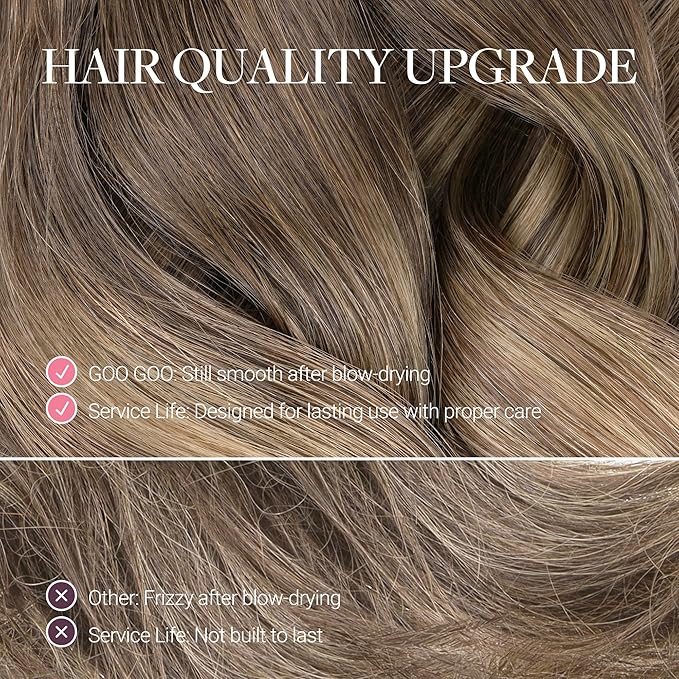 GOO GOO Clip in Hair Extensions Real Human Hair, Remy Human Hair Extensions Clip ins for Women, Natural Human Hair, 18inch 120g 7 Pcs, #9/18J/60 Chocolate Brown to Champagne Blonde Balayage