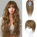 Human Hair Toppers for Women - 150% Density Clip In Hair Topper with Bangs U Shape 10 Inch Toppers Hairpieces for Women Perfect for Thinning Hairr Ideal for Daily Use Brown