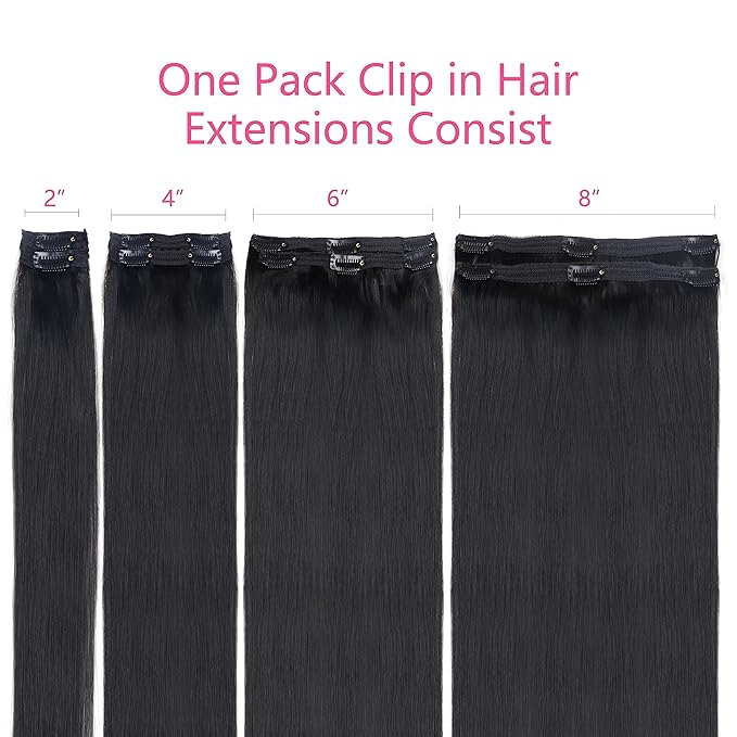 Clip in Hair Extensions Real Human Hair Clip ins 30 Inch Long Clip ins Remy Human Hair For Women Natural Straight Seamless Clip on Hair Extensions(30inch,#1B)