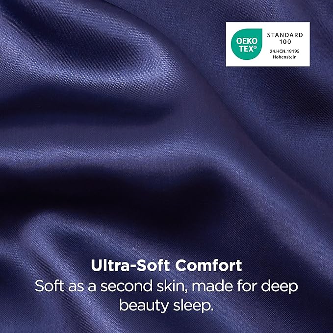 Bedsure Satin Pillowcases, Similar to Silk Pillow Cases Queen Size Set of 2, Pillow Case for Sleeping Women with Envelope Closure, Gifts for Women Men, Navy, 20x30 Inches, 2pcs
