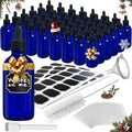 Nevlers Blue Glass Dropper Bottle 4 Oz 48 Pack | Leakproof Tincture Bottles with Dropper, Shrink Wrap, Funnel, Brush, Marker, & Labels | For Use as Hair Oil Bottle & Liquid Medicine Travel Container
