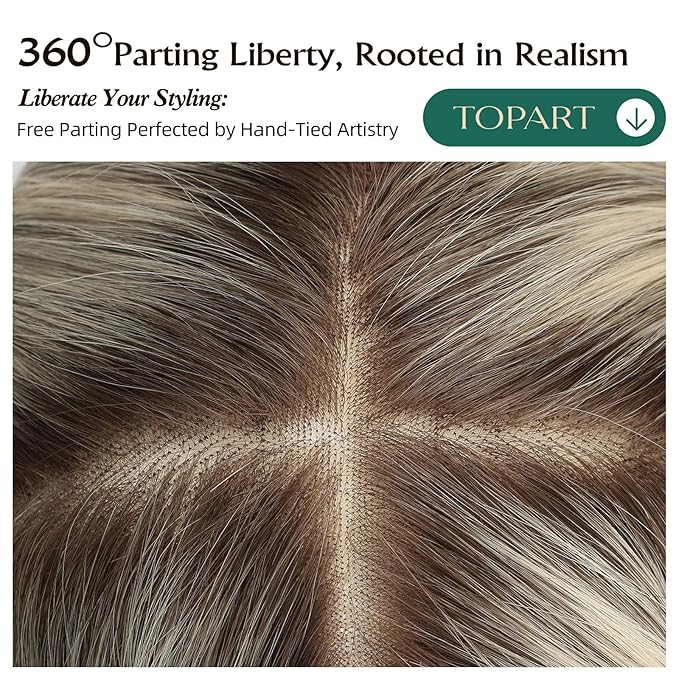 Full Hand Tied Hair Toppers for Women Remy Human Hair Lace Front Topper 14 Inch 6"×6" Partial wig Cover Thinning Hair or Loss No Bangs Top Hair Pieces (Ombre Blonde)