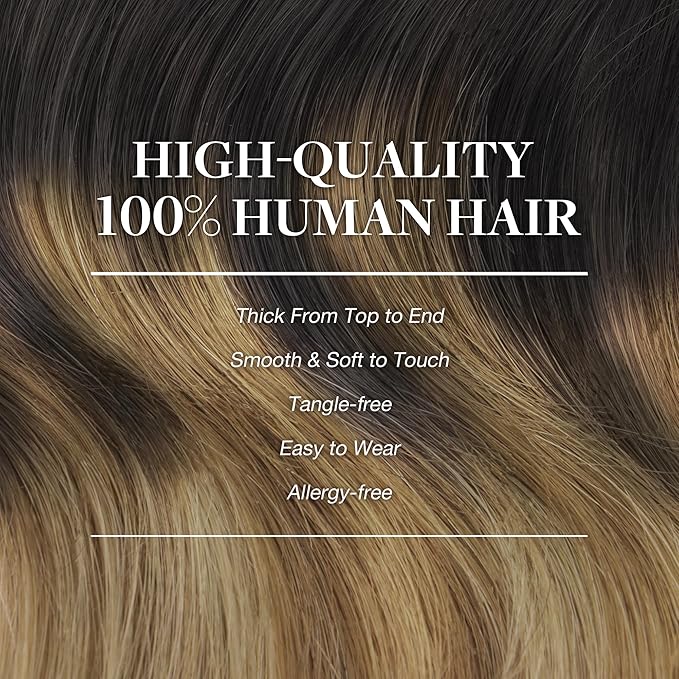 GOO GOO Clip in Hair Extensions Real Human Hair, Remy Human Hair Extensions Clip ins for Women, Natural Human Hair, 16inch 150g 9Pcs, 2/6/18 Balayage Brown to Dirty Blonde