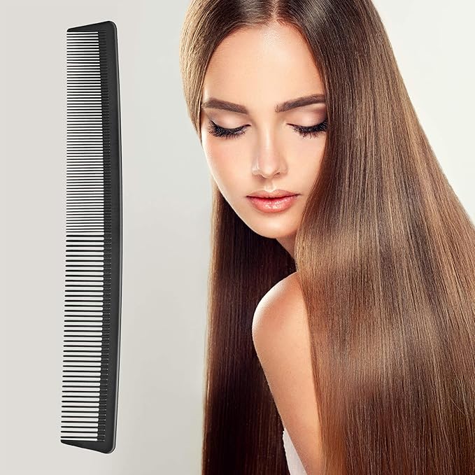 Leinuosen 3 Pack Fine and Wide Tooth Hair Comb, Professional Women and Men Black Carbon Barber Fiber Cutting Comb, Heat Resistant Tool for All Hair Types Salon Hairdressing Styling