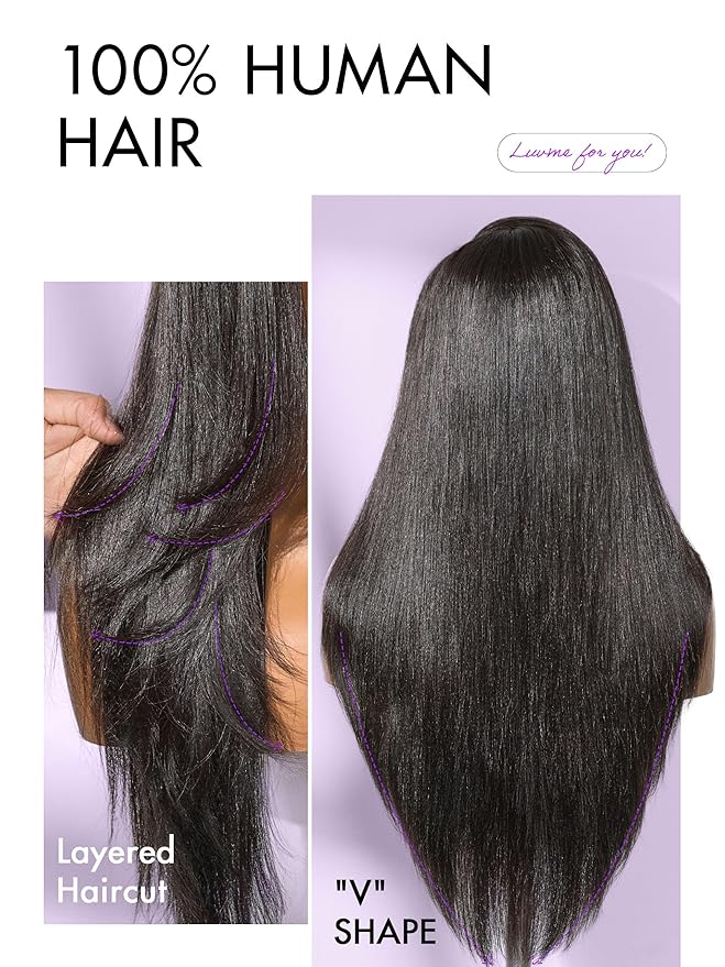 LUVME HAIR 7x6 All-Day Comfor Wig PartingMax Lace Wigs 200% Density Yaki Straight Lace Front Wigs Human Hair Pre Cut Plucked Lace Frontal Glueless 16 Inches Natural Black Color