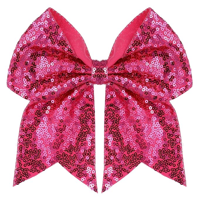 Large Big 7 Inch Glitter Bow Clip Sequin Bling Party Hair Accessories for Women Teens Girls Kids 1 Pcs (Hot Pink)