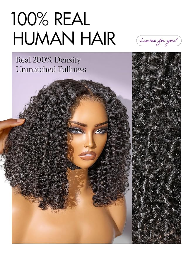 LUVME HAIR 7x6 HD Lace All-Day Comfort Burmese Messy Curly Wig PartingMax Lace Wigs Lace Front Wigs Human Hair Pre Cut Plucked Lace Frontal Glueless 22 Inches Natural Black Color