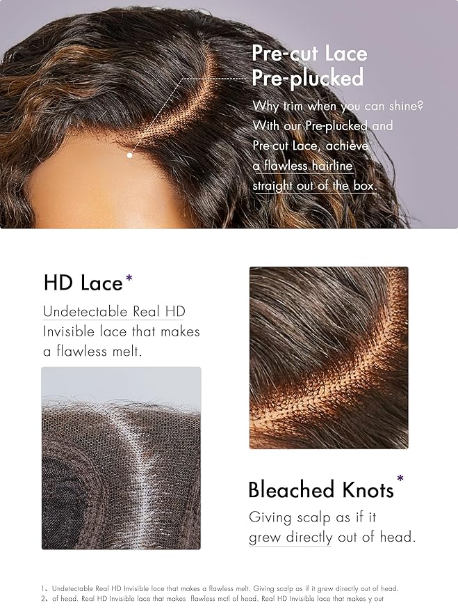 LUVME HAIR 10" Curly Glueless Wigs Human Hair Pre Plucked Pre Cut, Undetectable HD Lace Curly Bob Wig Human Hair Short Black Wig with Blonde Highlights Ready to Go Wig 180 Density