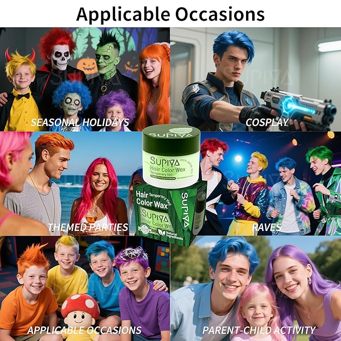 Temporary Hair Color Wax for Men - SUPIYA Washable Hair Wax Color, All-Day Hold Disposable Hair Wax for Party, Cosplay & Daily (Orchid Color #73)