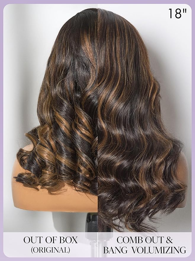 LUVME HAIR 100% Human Hair Wigs Loose Wave Glueless Lace Front 14 Inches, Pre Cut Plucked Hd Lace Short Wig Ready To Go Highlight Color Straight Bleached Knots Side Part Wigs