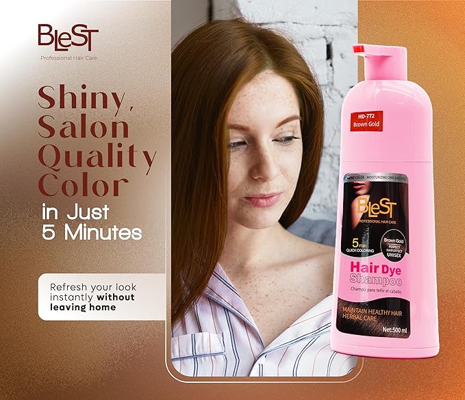 Hair Dye 2-in-1 Shampoo Color for Quick Gray Coverage – Semi Permanent Hair Color for Men and Women – 500ml (Brown Gold)