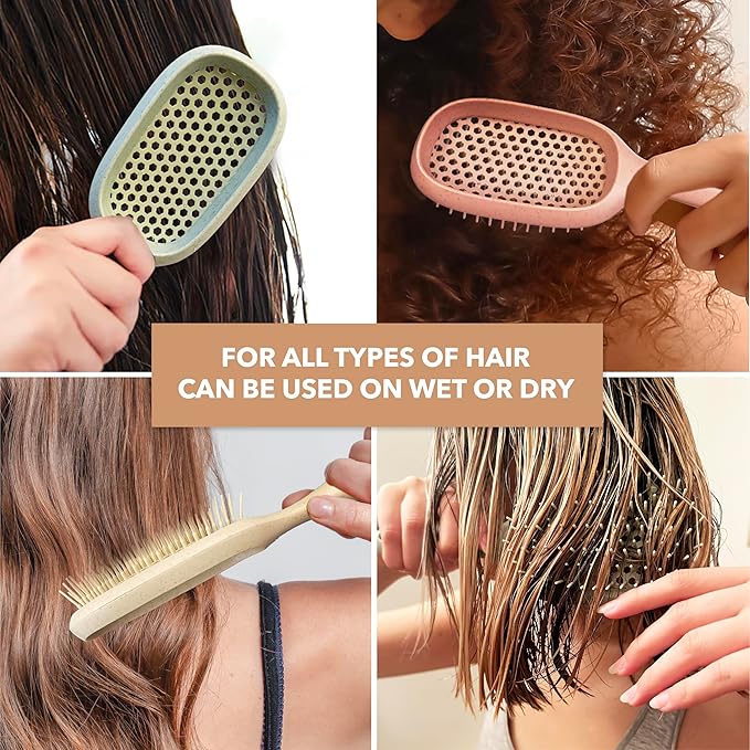 TADA Natural Beauty Hair Brush Detangler for Curly, Thick, Wavy, and Thin Hair - Ventilation Holes for Quick Drying and Styling, Detangler Brush for Women, Men, Kids (4 Colors) (Beige)