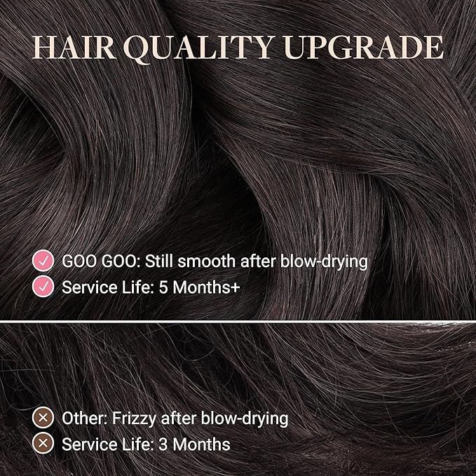 GOO GOO Tape in Hair Extensions Human Hair, 2 Dark Brown, 26inch 60g 20pcs, Skin Weft Seamless Invisible, Silky Straight with Thick Ends, Remy Human Hair