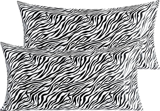 NTBAY 2 Pack Satin King Pillowcases for Hair and Skin, Luxurious and Silky Zebra Printed Pillow Cases with Envelope Closure, 20x36 Inches, Black and White
