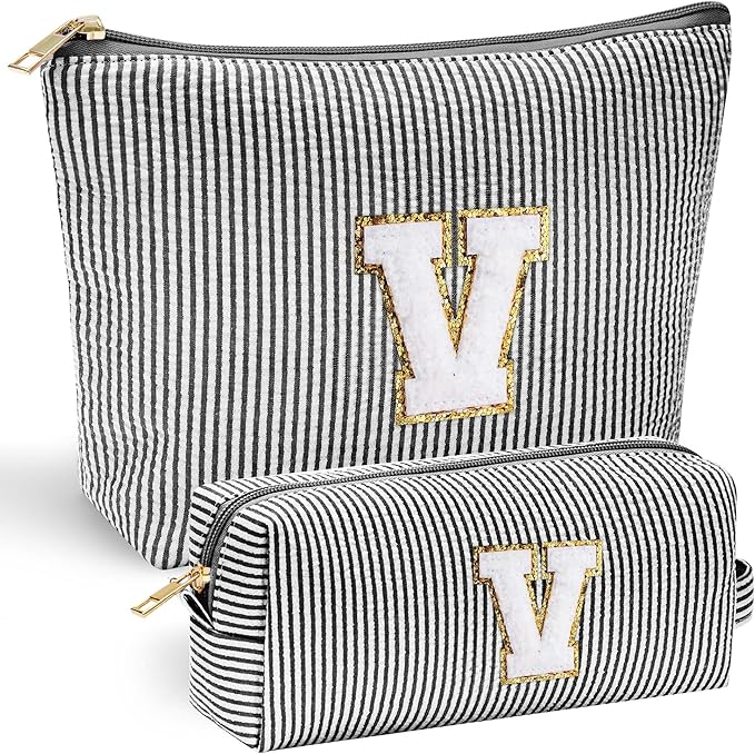 YOOLIFE Makeup Bag for Women - Personalized Makeup Pouch for Girlfriend Bridesmaid Wife | Travel Toiletry Bag for Her Mom | Skin Care Bag Birthday Gift for Sister Friend Sweet 16 Gifts Black V