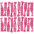 Kenz Laurenz Hair Ties 20 Elastics Ponytail Holder Set No Crease Ribbon Bands (Pink)