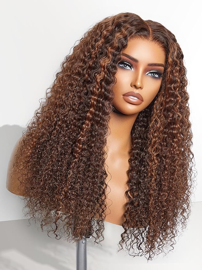 LUVME HAIR 18 Inch Deep Wave Medium Copper Brown Glueless Human Hair Wig Pre Plucked Precut 5x5 Lace Front Wigs