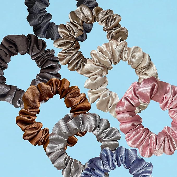 Hair Scrunchies Silk Satin, 8 Pcs Hair Ties for Women, No-slip Hair Accessories, Girls Elastic Hair Bands Set, Hair Scrunchy for Thin & Thick Hair, Ponytail Holder for Straight & Curly Hair