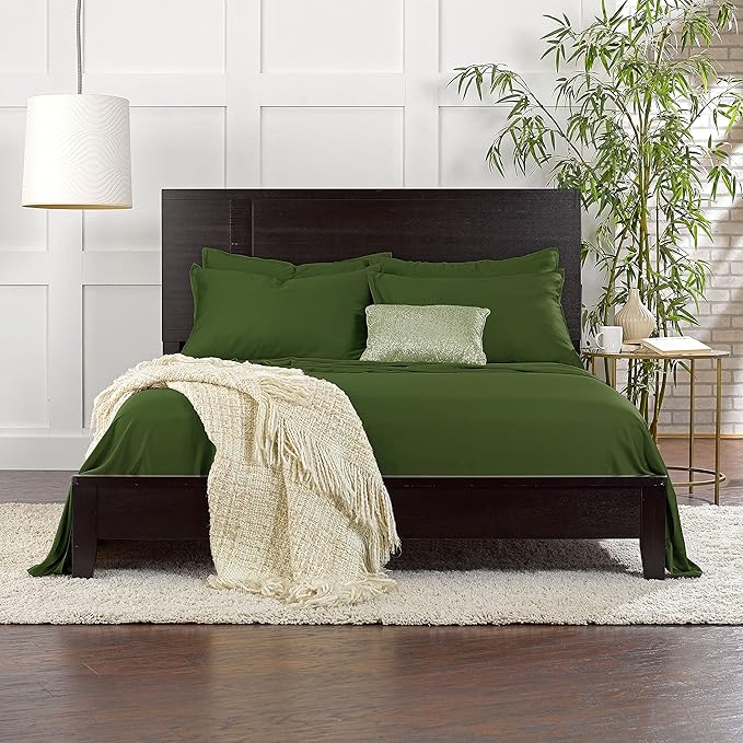King Pillowcases by Pure Bamboo, Genuine 100% Organic Viscose Derived from Bamboo, Luxuriously Soft & Cooling, Double Stitching, Envelope Closure (2 King Pillowcases, Pesto)