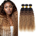 Ombre Blonde Water Wave Bundles T1B/4/27 Human Hair Bundle Niegmeag Virgin Soft and Sikly Remy Hair 3 Bundles 26 28 30 Inch Double Weft 3 Tone Honey Blonde and Brown Bundle Hair Weave