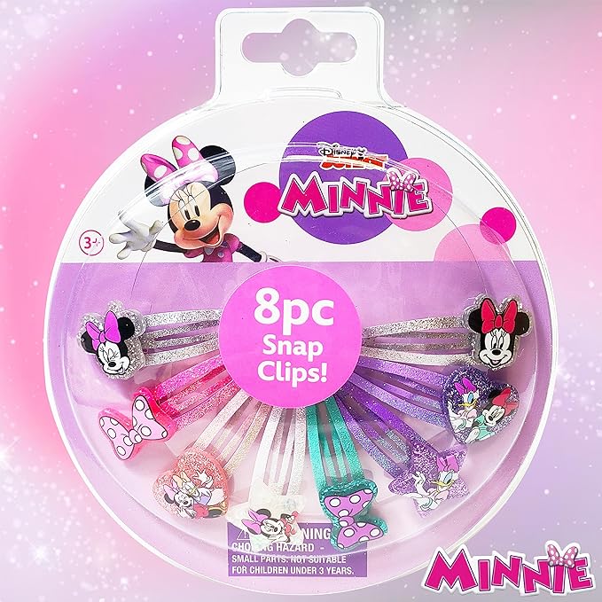 Disney Minnie Kids Hair Clips for Girls Snap Clips 8 Pack Multi Color Ages 3+