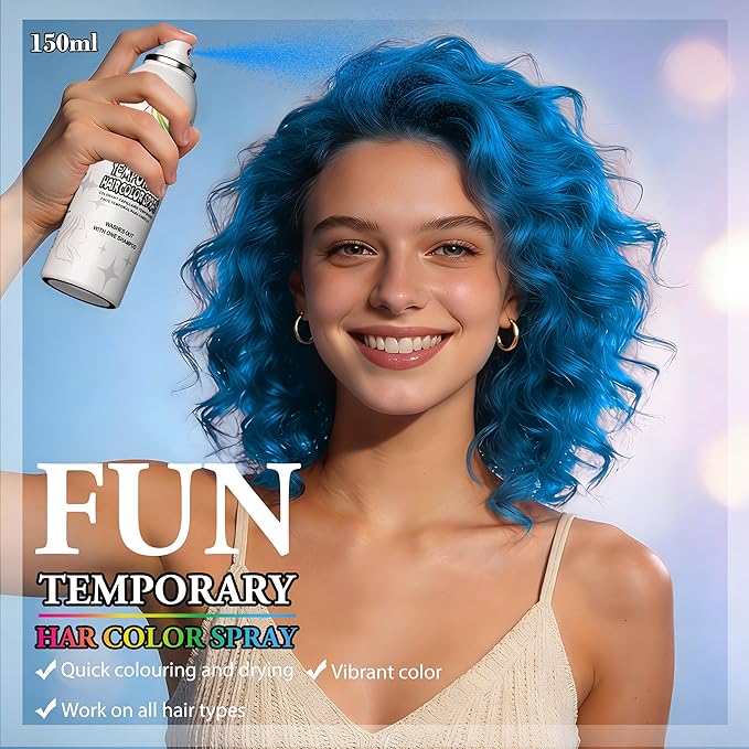 Temporary Hair Color Spray | 150ml Instant Hair Spray for Adults & Kids | Washable & Non-Sticky, Gentle Formula, Blue | Halloween, Cosplay, Costume Party, Festivals