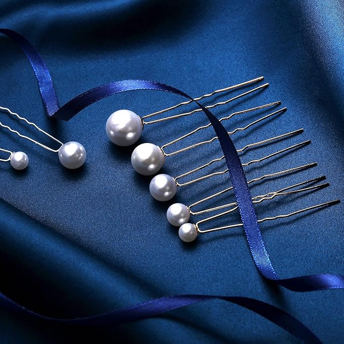 32 Pieces Wedding Pearl Hair Pins Bridal Pearl Rhinestone Hair Accessories U Shape Barrette for Bride Bridesmaid Women(Gold, Silver)