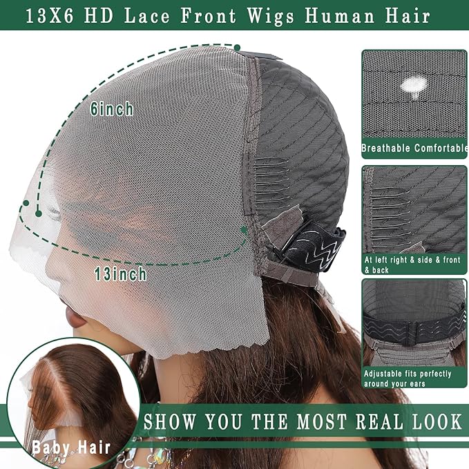 Chocolate Brown 13x6 HD Lace Front Wigs Human Hair Body Wave Wig Lace Frontal Pre Plucked New Trend M Hairline Lace Frontal 200% Density Colored Brown Wigs Human Hair For Women 26 Inch