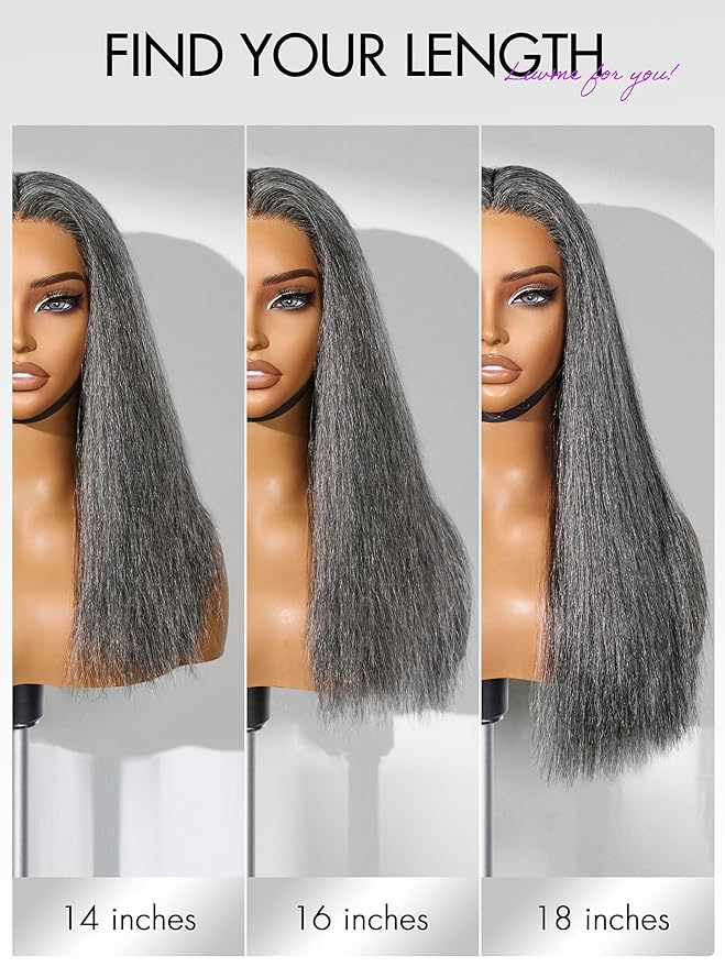 LUVME HAIR 14 Inch Grey Salt & Pepper Silky Straight Wig Human Hair Glueless HD Lace Bob Wig with Mix Grey Color, pre plucked pre cut Lace Ready to Go Wigs For Women