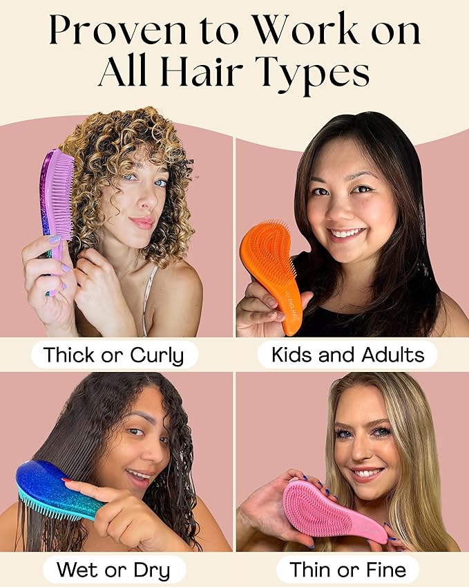 Lily England Detangler Hair Brush for Curly, Thick, Straight & Natural Hair - Gentle Detangling Brush for Women, Kids & Toddlers with Flexible Bristles - Smooth Hairbrush for Wet & Dry Hair, Sky-Blue