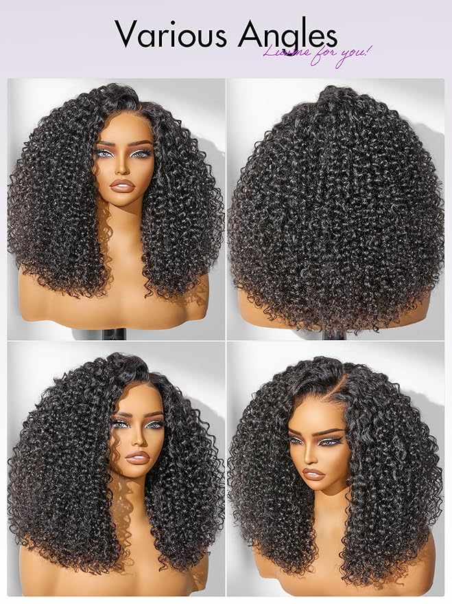 LUVME HAIR 100% Real Human Hair Wig Lace Frontal Deep Curly 20 inches Drawstring Cap Glueless HD Lace Wigs Human Hair Pre Plucked Pre Cut, Curly Wig Human Hair Ready to Go Wig