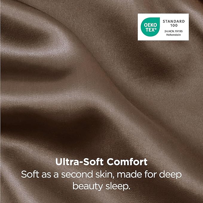 Bedsure Satin Pillowcase 2 Pack Similar to Silk Pillow Cases Standard Size, Pillow Case for Sleeping Women with Envelope Closure, Gifts for Women Men, Brown, 20x26 Inches, 2pcs