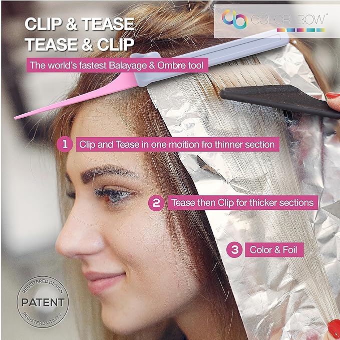 ColorBow Teasing Clip Comb (5 Pack) Teasing Comb, Coloring Styling Tools - Hairstylist Must Haves for Highlights balayage board Companion Ombré Trimming & Cutting - Flat Iron Attachment Clip on